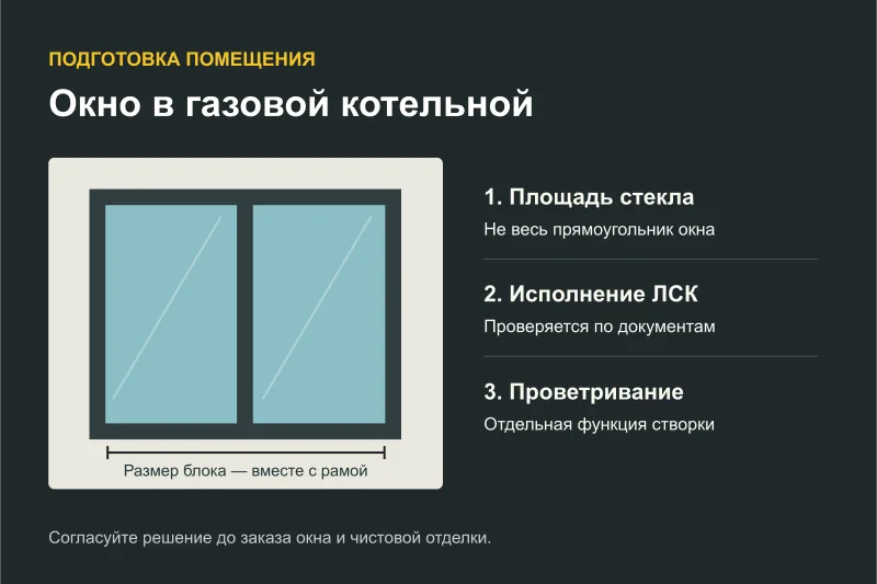 Схема окна: площадь стекла внутри рамы и отдельная проверка исполнения ЛСК